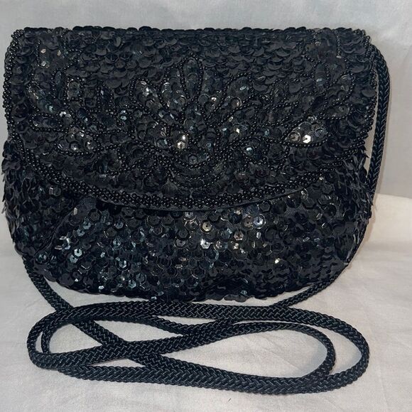 Vintage La‎ Regale Black Sequin Beaded Evening Bag - Picture 1 of 12